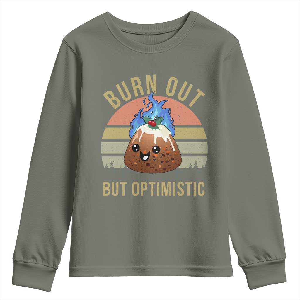 Funny Christmas Pudding Youth Sweatshirt Burn Out But Optimistic Blue Flame - Wonder Print Shop