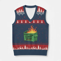 Funny Dumpster Fire V-Neck Knit Sweater Vest Everything Is Under Control Or Not - Wonder Print Shop