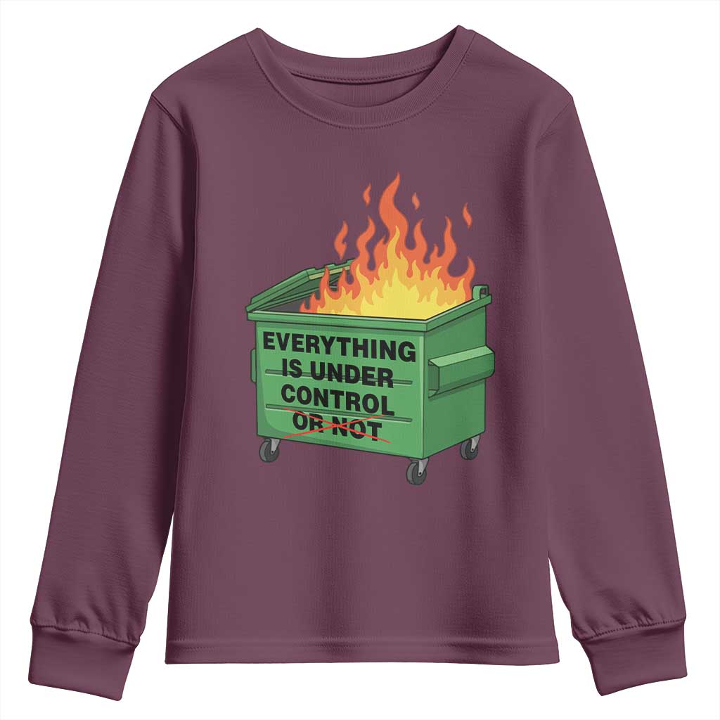 Funny Dumpster Fire Youth Sweatshirt Everything Is Under Control Or Not - Wonder Print Shop