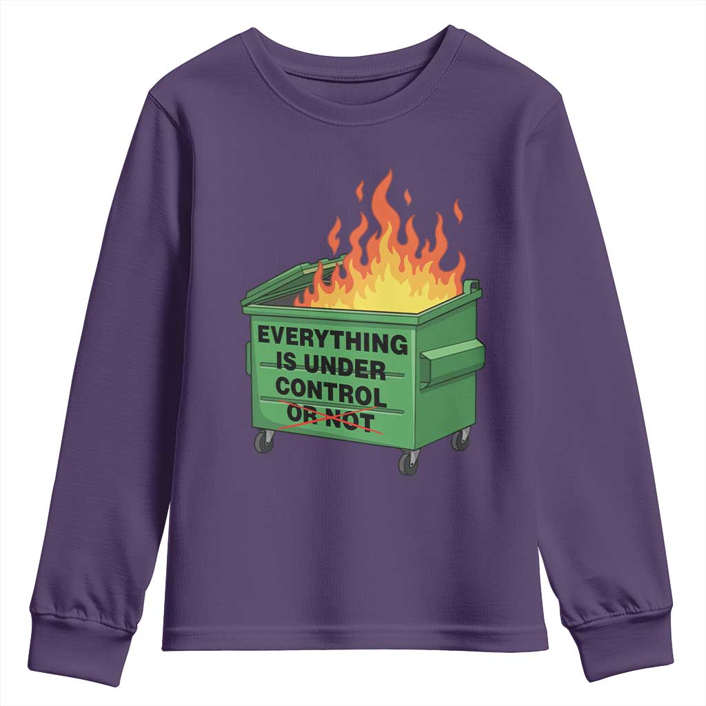 Funny Dumpster Fire Youth Sweatshirt Everything Is Under Control Or Not - Wonder Print Shop