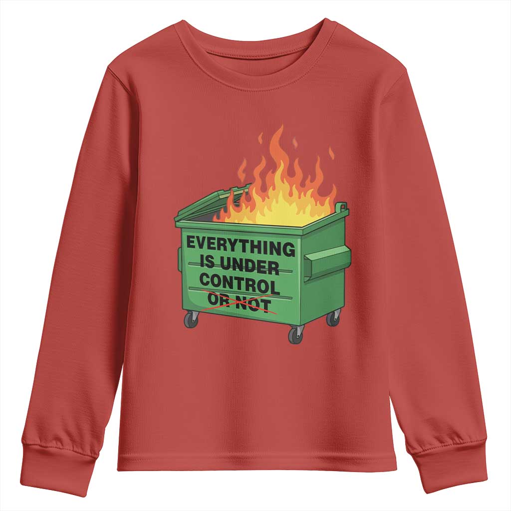 Funny Dumpster Fire Youth Sweatshirt Everything Is Under Control Or Not - Wonder Print Shop
