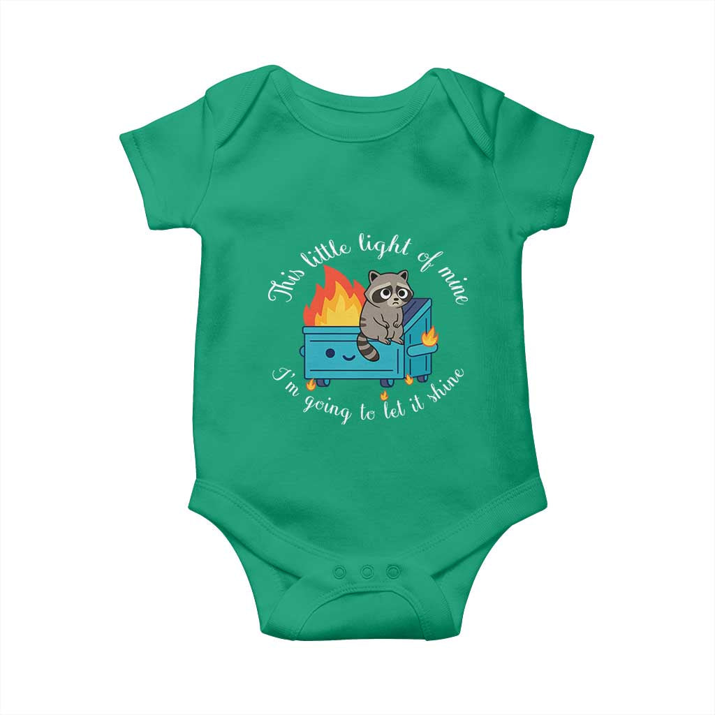 Funny Lil Dumpster Fire Racoon Baby Onesie This Little Light Of Mine I Am Going To Let It Shine - Wonder Print Shop