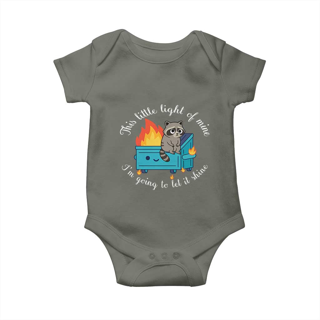 Funny Lil Dumpster Fire Racoon Baby Onesie This Little Light Of Mine I Am Going To Let It Shine - Wonder Print Shop