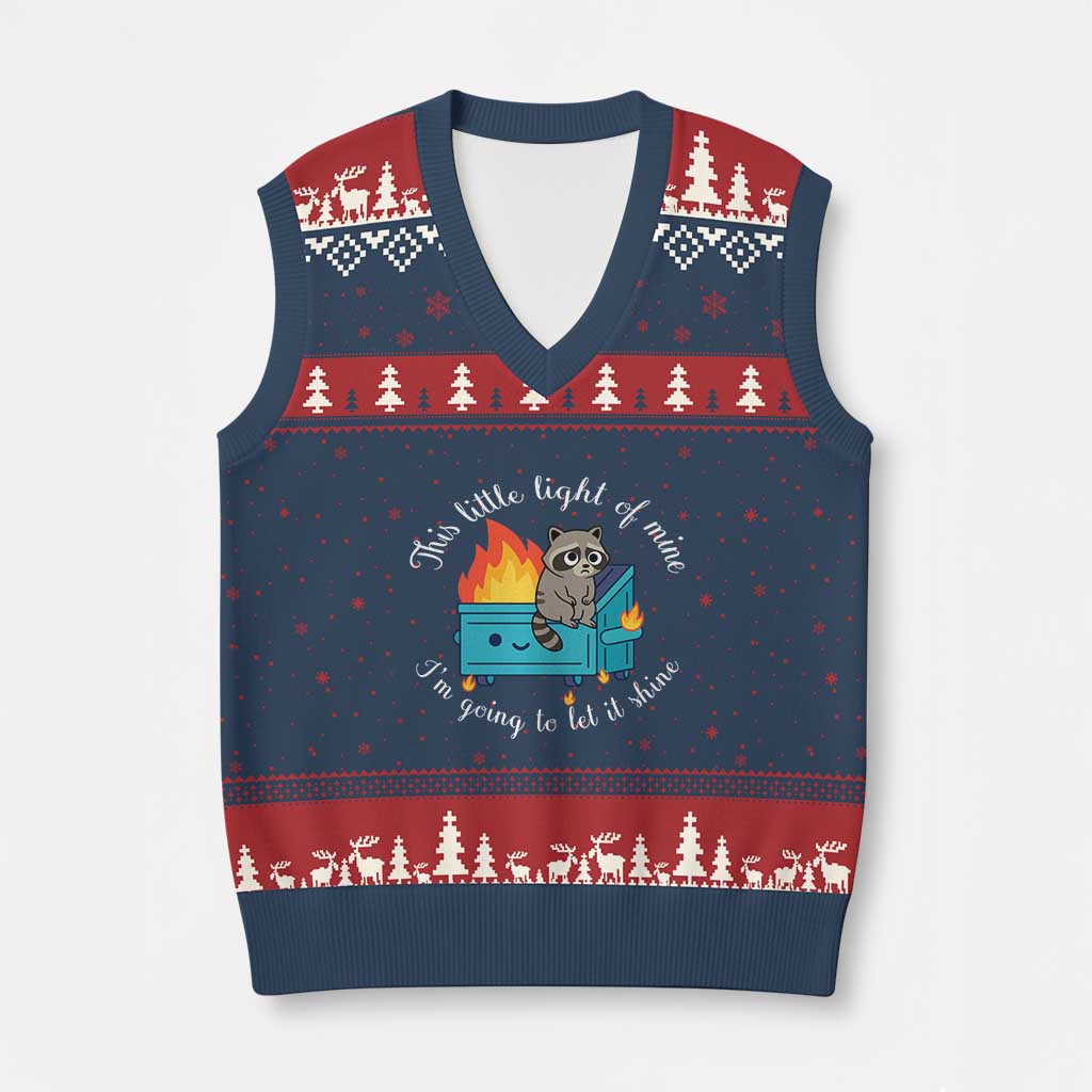 Funny Lil Dumpster Fire Racoon V-Neck Knit Sweater Vest This Little Light Of Mine I Am Going To Let It Shine - Wonder Print Shop