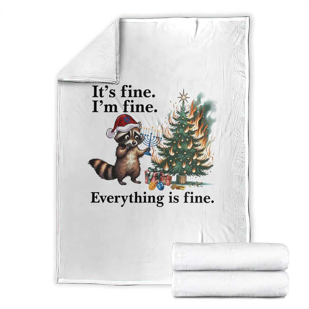 Christmas Hanukkah Racoon Throw Blanket Funny Its Fine I Am Fine Everything Is Fine - Wonder Print Shop