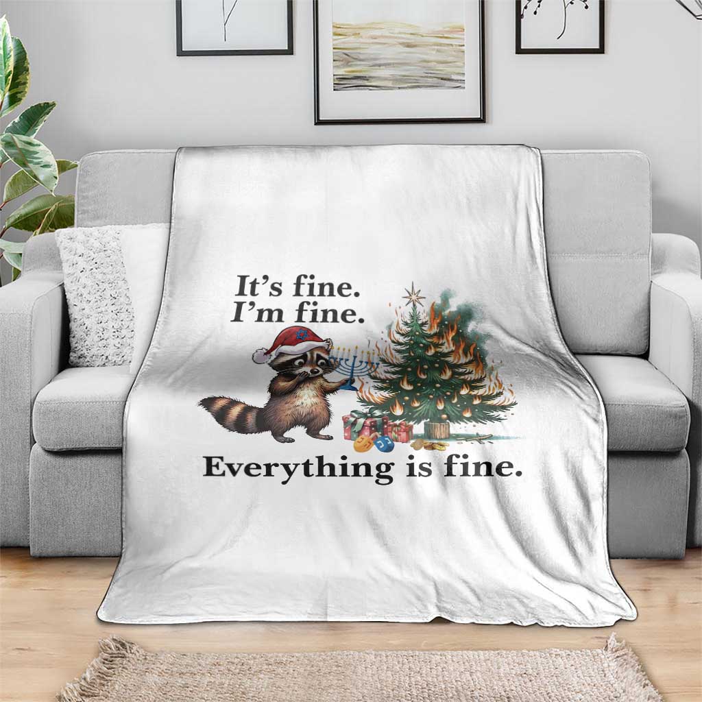 Christmas Hanukkah Racoon Throw Blanket Funny Its Fine I Am Fine Everything Is Fine - Wonder Print Shop
