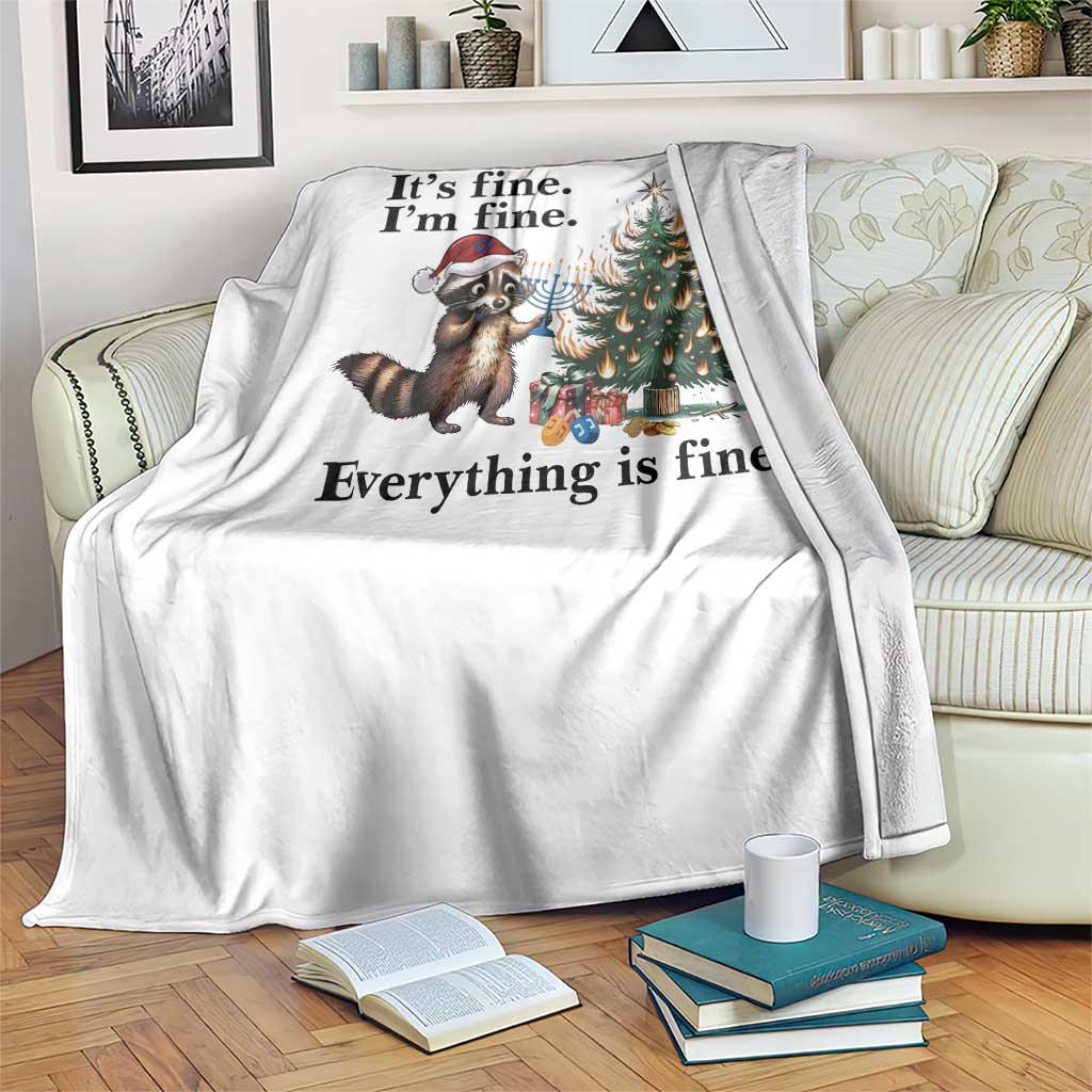 Christmas Hanukkah Racoon Throw Blanket Funny Its Fine I Am Fine Everything Is Fine - Wonder Print Shop