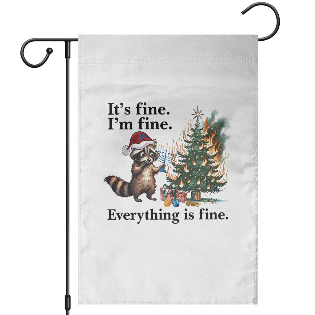 Christmas Hanukkah Racoon Garden Flag Funny Its Fine I Am Fine Everything Is Fine - Wonder Print Shop