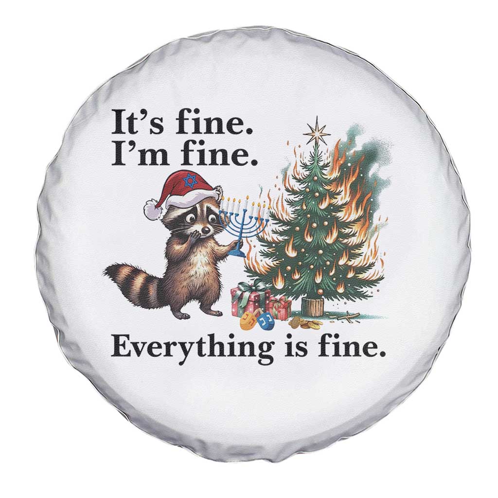Christmas Hanukkah Racoon Spare Tire Cover Funny Its Fine I Am Fine Everything Is Fine - Wonder Print Shop