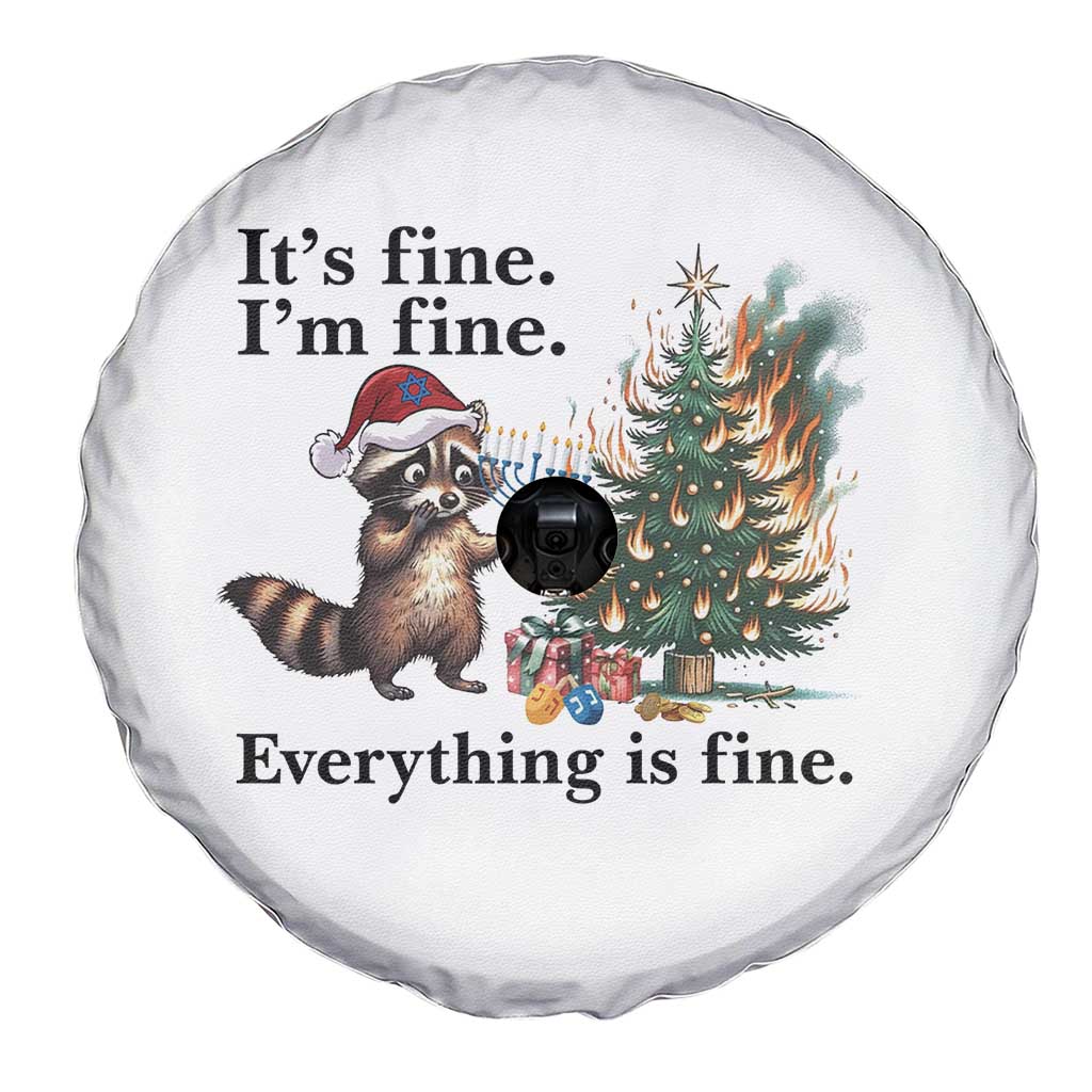 Christmas Hanukkah Racoon Spare Tire Cover Funny Its Fine I Am Fine Everything Is Fine - Wonder Print Shop