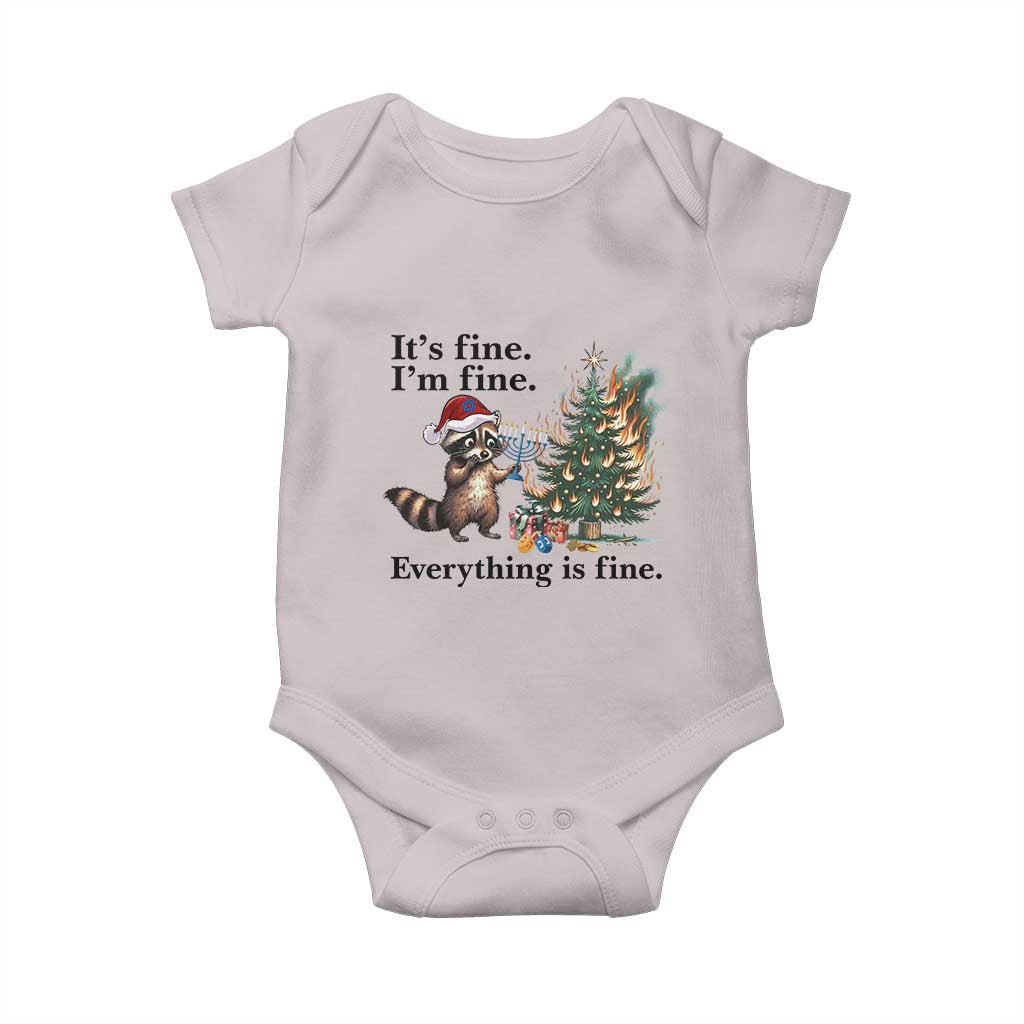 Christmas Hanukkah Racoon Baby Onesie Funny Its Fine I Am Fine Everything Is Fine - Wonder Print Shop