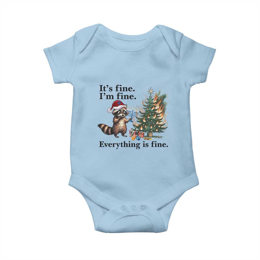 Christmas Hanukkah Racoon Baby Onesie Funny Its Fine I Am Fine Everything Is Fine - Wonder Print Shop
