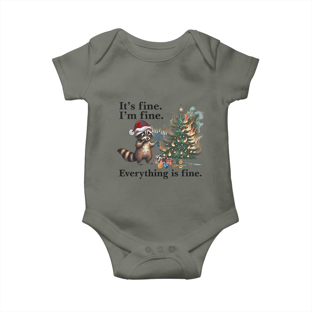 Christmas Hanukkah Racoon Baby Onesie Funny Its Fine I Am Fine Everything Is Fine - Wonder Print Shop