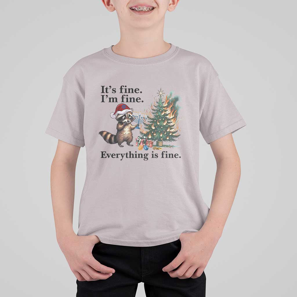 Christmas Hanukkah Racoon T Shirt For Kid Funny Its Fine I Am Fine Everything Is Fine - Wonder Print Shop