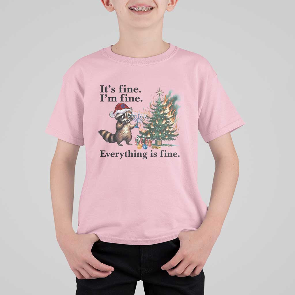 Christmas Hanukkah Racoon T Shirt For Kid Funny Its Fine I Am Fine Everything Is Fine - Wonder Print Shop