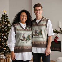 Xmas Hanukkah Racoon V-Neck Knit Sweater Vest Funny Its Fine I Am Fine Everything Is Fine - Wonder Print Shop