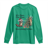Christmas Hanukkah Racoon Long Sleeve Shirt Funny Its Fine I Am Fine Everything Is Fine - Wonder Print Shop
