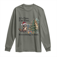 Christmas Hanukkah Racoon Long Sleeve Shirt Funny Its Fine I Am Fine Everything Is Fine - Wonder Print Shop