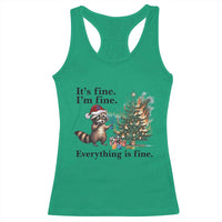 Christmas Hanukkah Racoon Racerback Tank Top Funny Its Fine I Am Fine Everything Is Fine - Wonder Print Shop