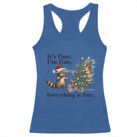 Christmas Hanukkah Racoon Racerback Tank Top Funny Its Fine I Am Fine Everything Is Fine - Wonder Print Shop