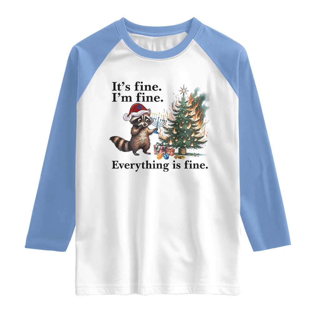 Christmas Hanukkah Racoon Raglan Shirt Funny Its Fine I Am Fine Everything Is Fine - Wonder Print Shop