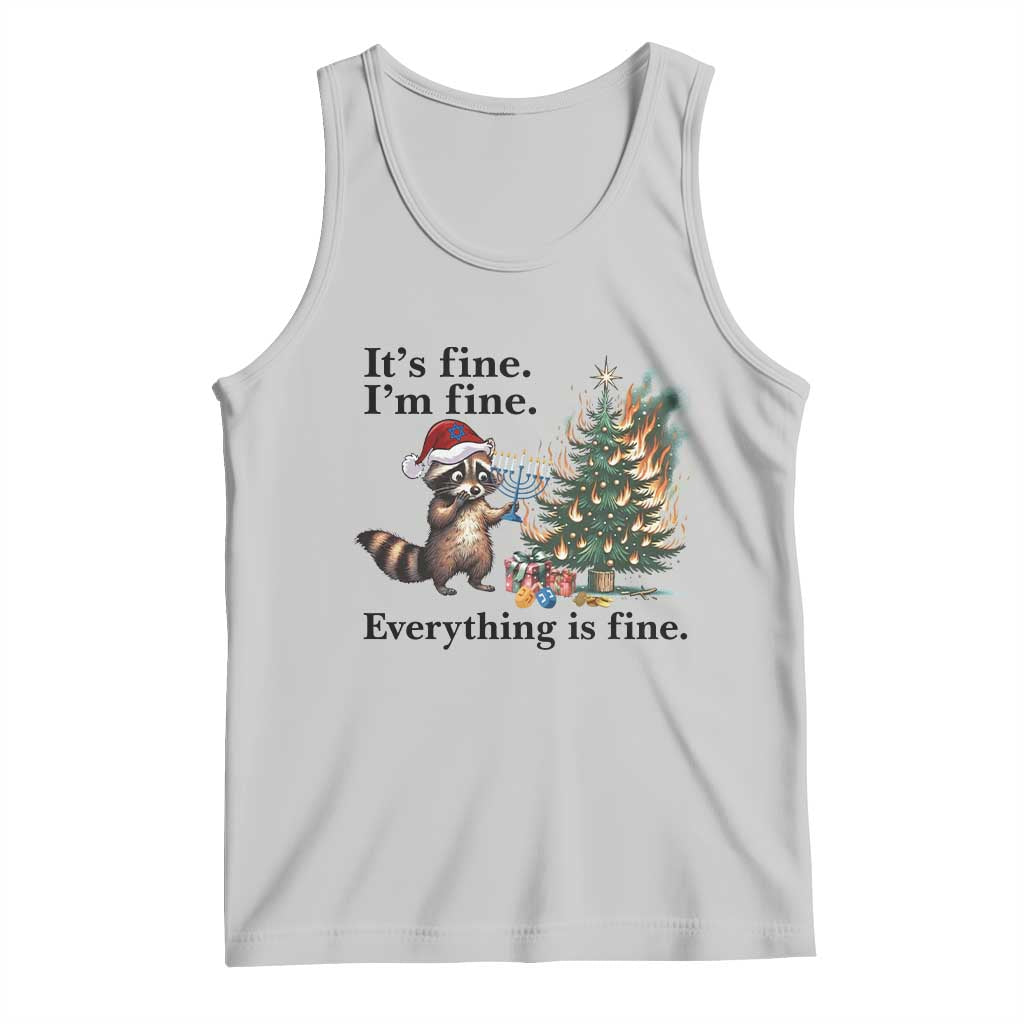 Christmas Hanukkah Racoon Tank Top Funny Its Fine I Am Fine Everything Is Fine - Wonder Print Shop