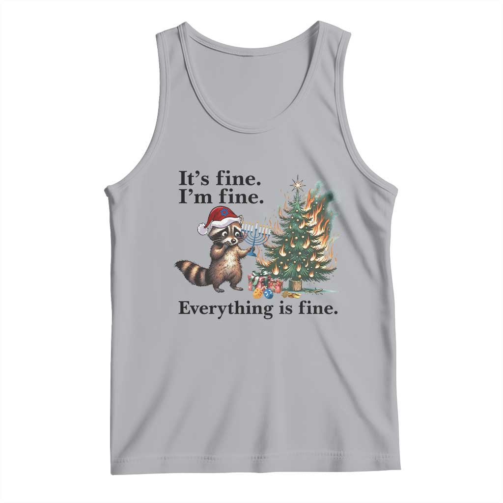 Christmas Hanukkah Racoon Tank Top Funny Its Fine I Am Fine Everything Is Fine - Wonder Print Shop