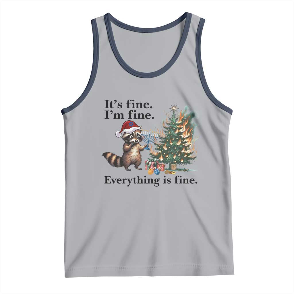 Christmas Hanukkah Racoon Tank Top Funny Its Fine I Am Fine Everything Is Fine - Wonder Print Shop