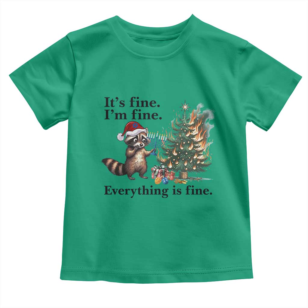 Christmas Hanukkah Racoon Toddler T Shirt Funny Its Fine I Am Fine Everything Is Fine - Wonder Print Shop