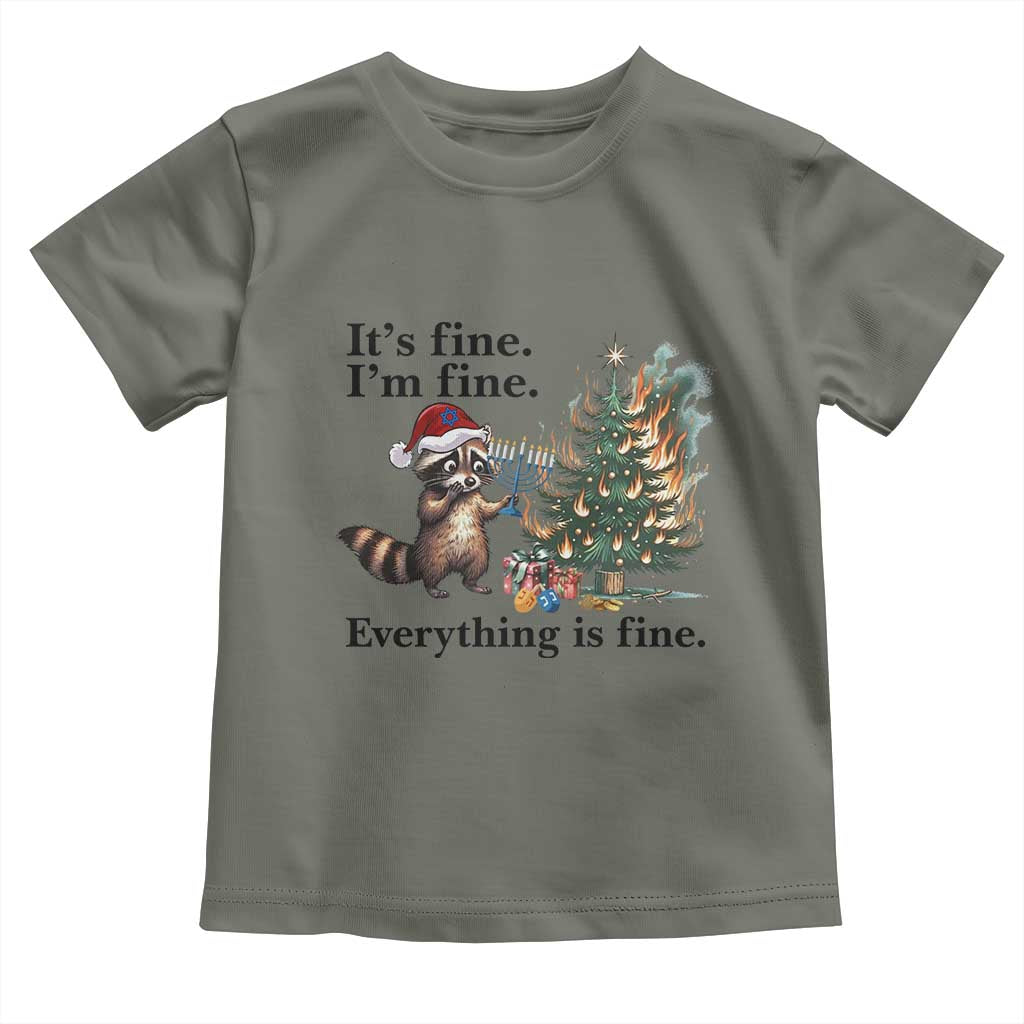Christmas Hanukkah Racoon Toddler T Shirt Funny Its Fine I Am Fine Everything Is Fine - Wonder Print Shop