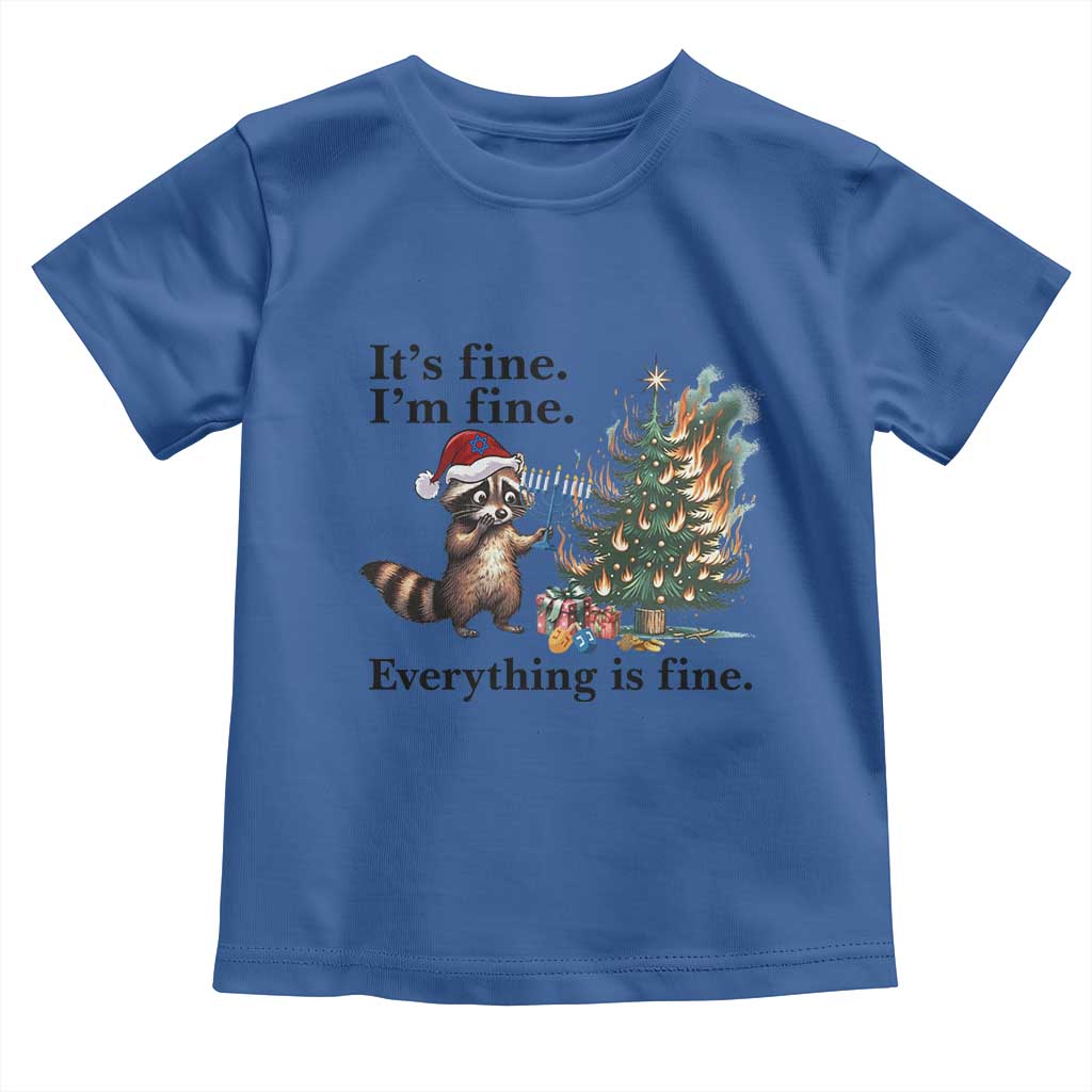 Christmas Hanukkah Racoon Toddler T Shirt Funny Its Fine I Am Fine Everything Is Fine - Wonder Print Shop