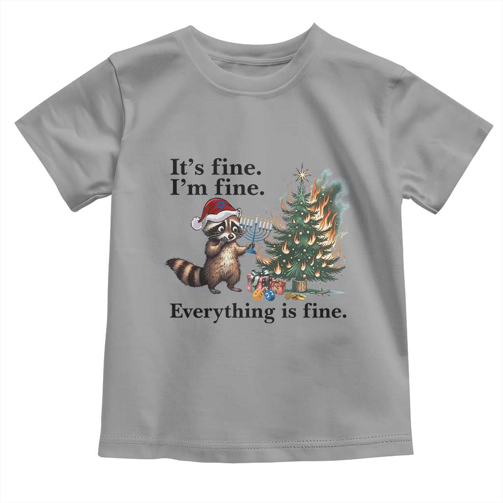 Christmas Hanukkah Racoon Toddler T Shirt Funny Its Fine I Am Fine Everything Is Fine - Wonder Print Shop