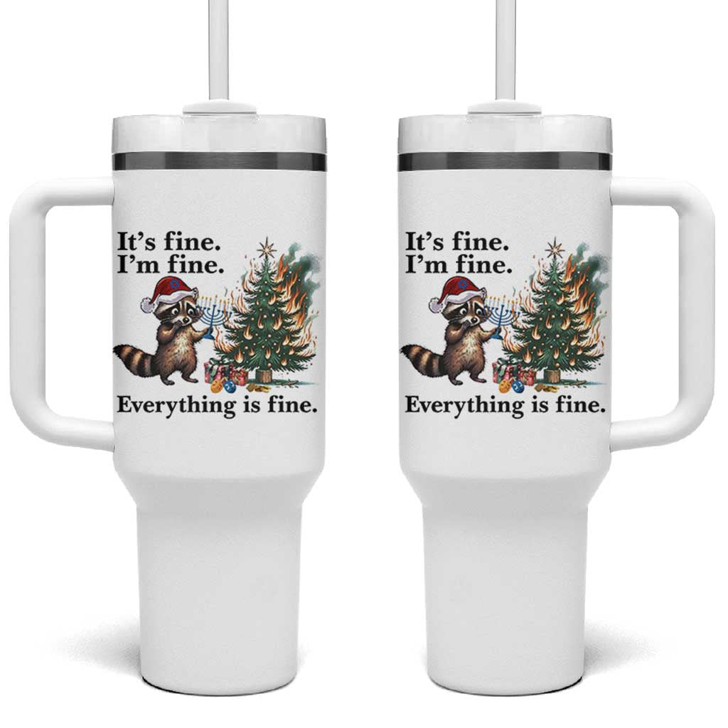 Christmas Hanukkah Racoon Tumbler With Handle Funny Its Fine I Am Fine Everything Is Fine - Wonder Print Shop