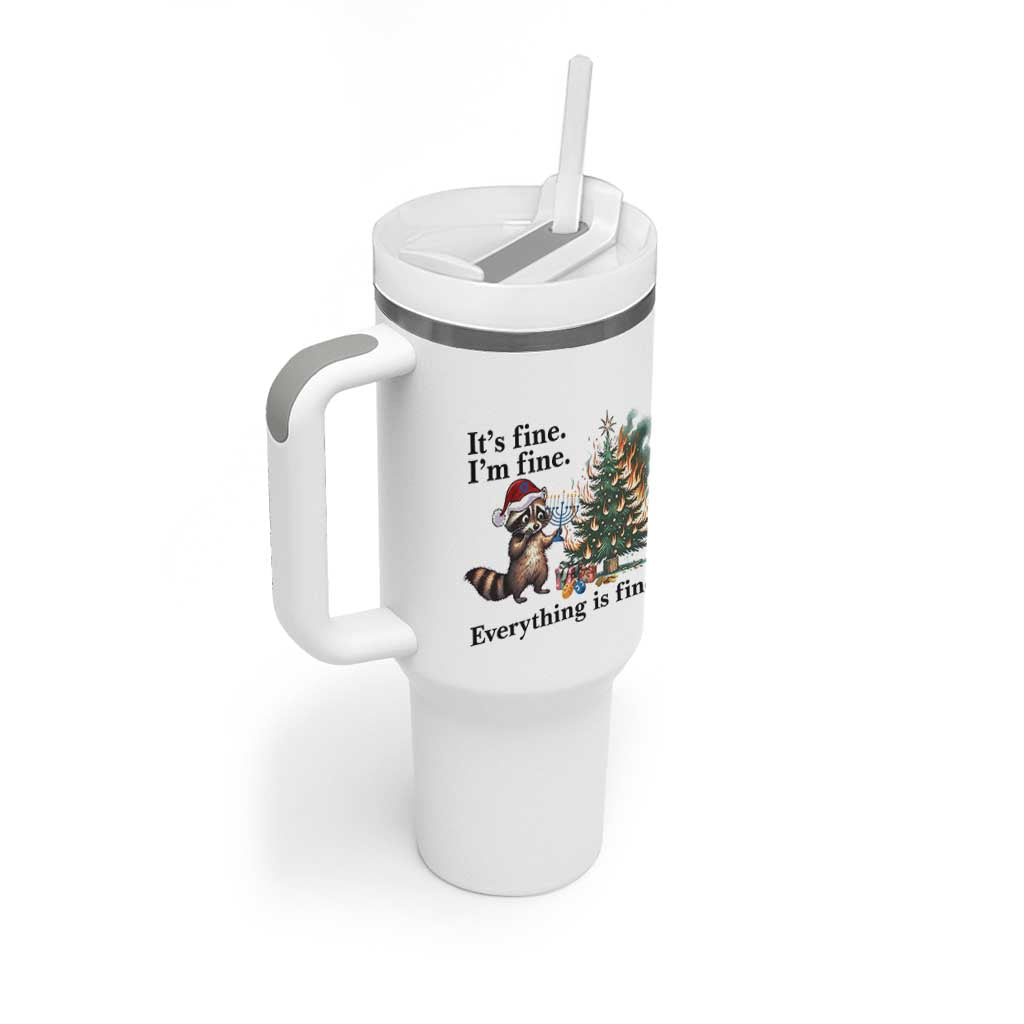 Christmas Hanukkah Racoon Tumbler With Handle Funny Its Fine I Am Fine Everything Is Fine - Wonder Print Shop