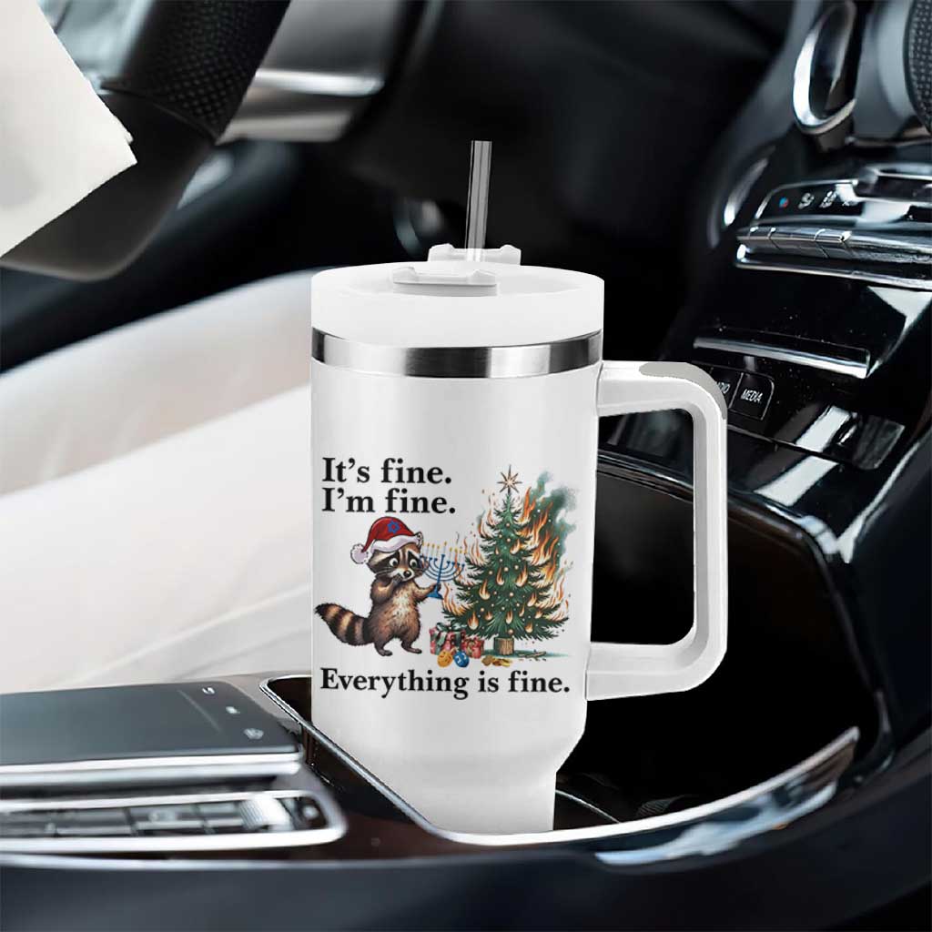 Christmas Hanukkah Racoon Tumbler With Handle Funny Its Fine I Am Fine Everything Is Fine - Wonder Print Shop