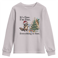 Christmas Hanukkah Racoon Youth Sweatshirt Funny Its Fine I Am Fine Everything Is Fine - Wonder Print Shop
