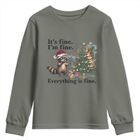 Christmas Hanukkah Racoon Youth Sweatshirt Funny Its Fine I Am Fine Everything Is Fine - Wonder Print Shop