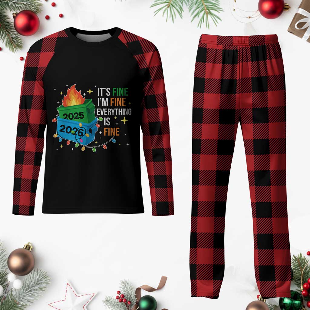 Dumpster Fire Christmas Plaid Pajama Set Funny It's Fine I'm Fine Everything Is Fine - Wonder Print Shop