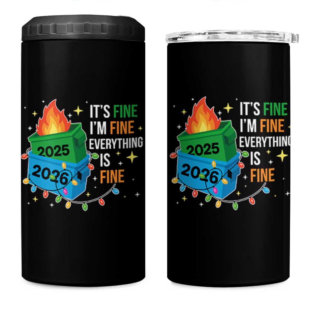 Dumpster Fire Christmas 4 in 1 Can Cooler Tumbler Funny It's Fine I'm Fine Everything Is Fine - Wonder Print Shop