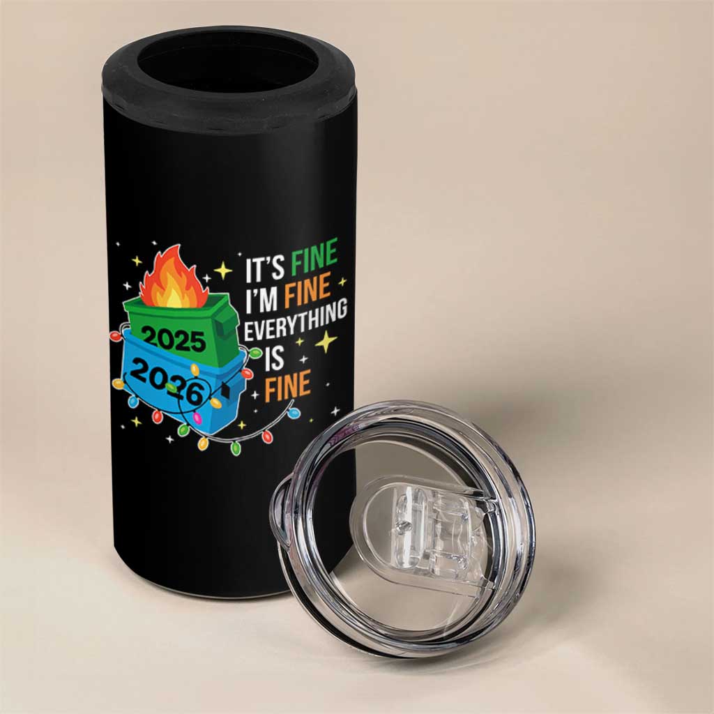 Dumpster Fire Christmas 4 in 1 Can Cooler Tumbler Funny It's Fine I'm Fine Everything Is Fine - Wonder Print Shop