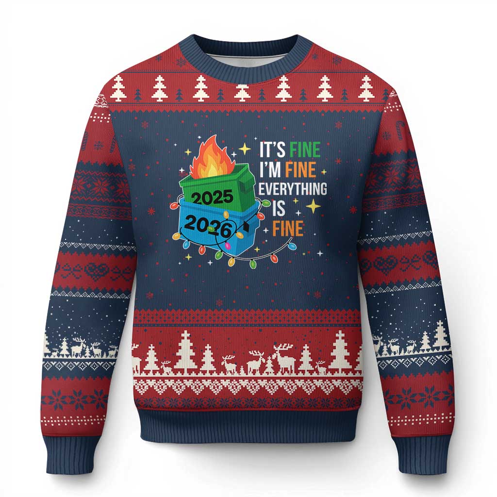 Dumpster Fire Xmas Ugly Christmas Sweater Funny It's Fine I'm Fine Everything Is Fine - Wonder Print Shop