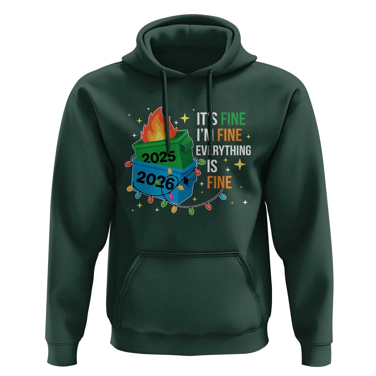 Dumpster Fire Christmas Hoodie Funny It's Fine I'm Fine Everything Is Fine - Wonder Print Shop