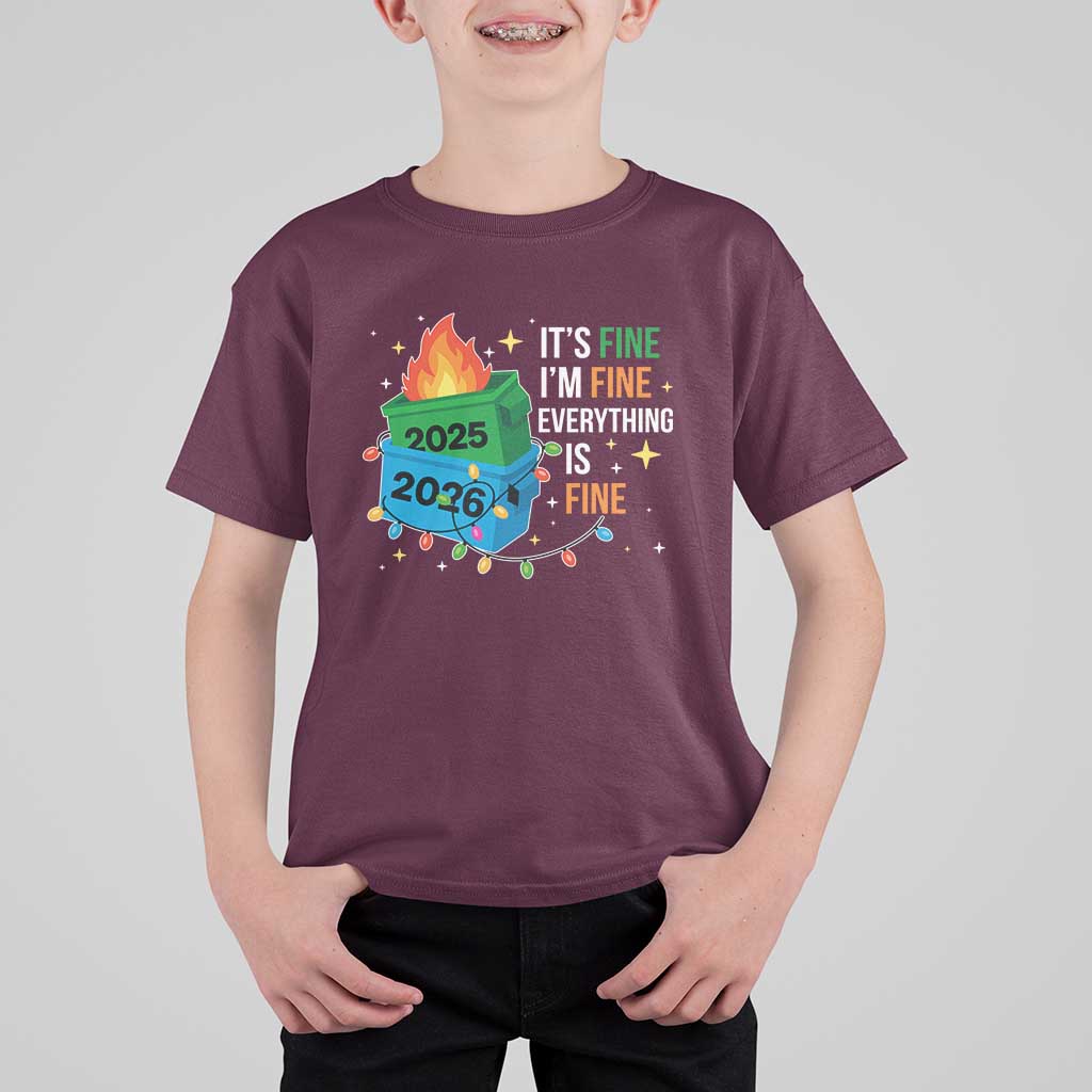 Dumpster Fire Christmas T Shirt For Kid Funny It's Fine I'm Fine Everything Is Fine - Wonder Print Shop