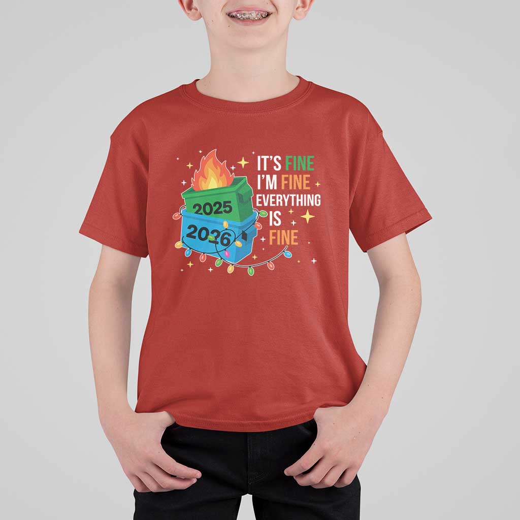 Dumpster Fire Christmas T Shirt For Kid Funny It's Fine I'm Fine Everything Is Fine - Wonder Print Shop