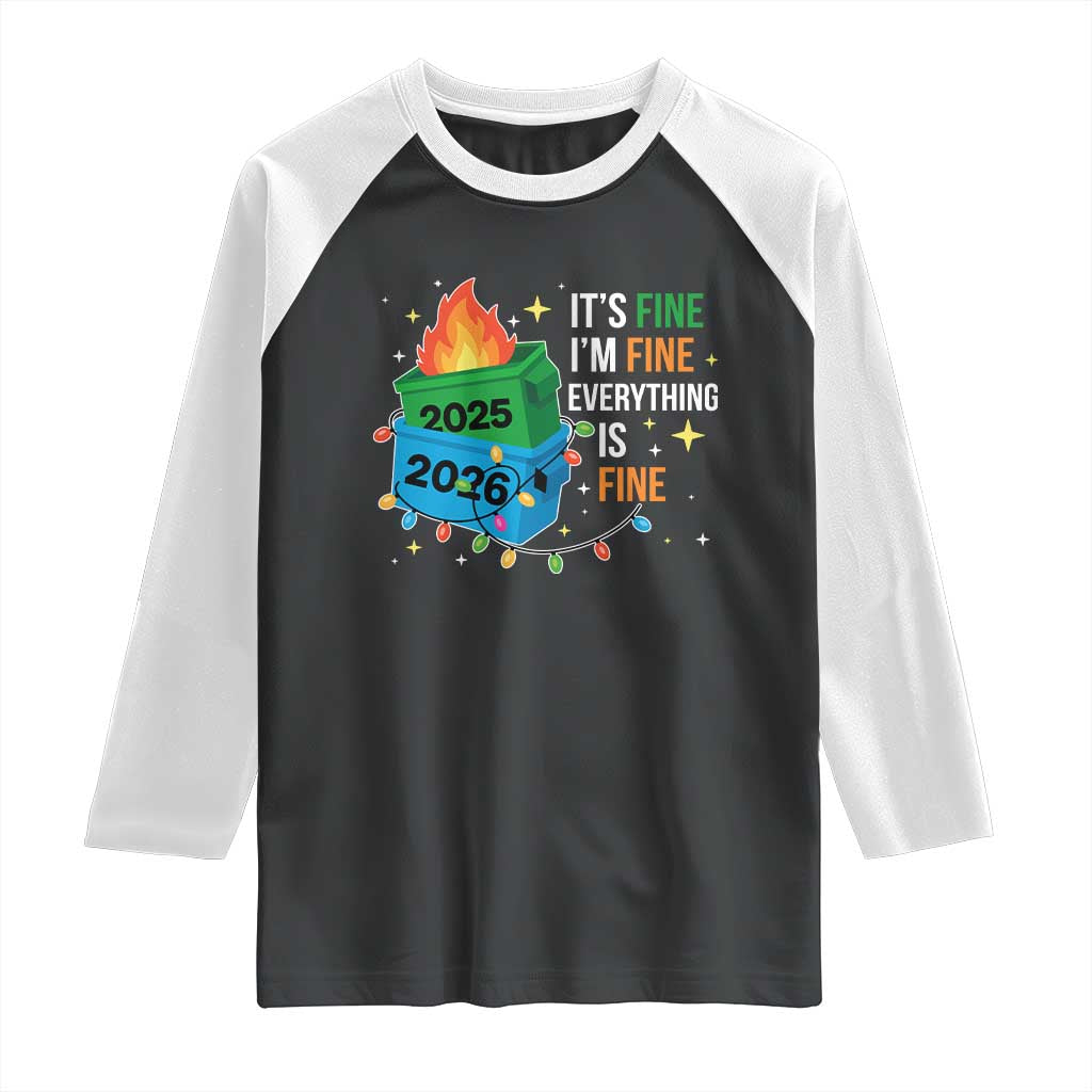 Dumpster Fire Christmas Raglan Shirt Funny It's Fine I'm Fine Everything Is Fine - Wonder Print Shop