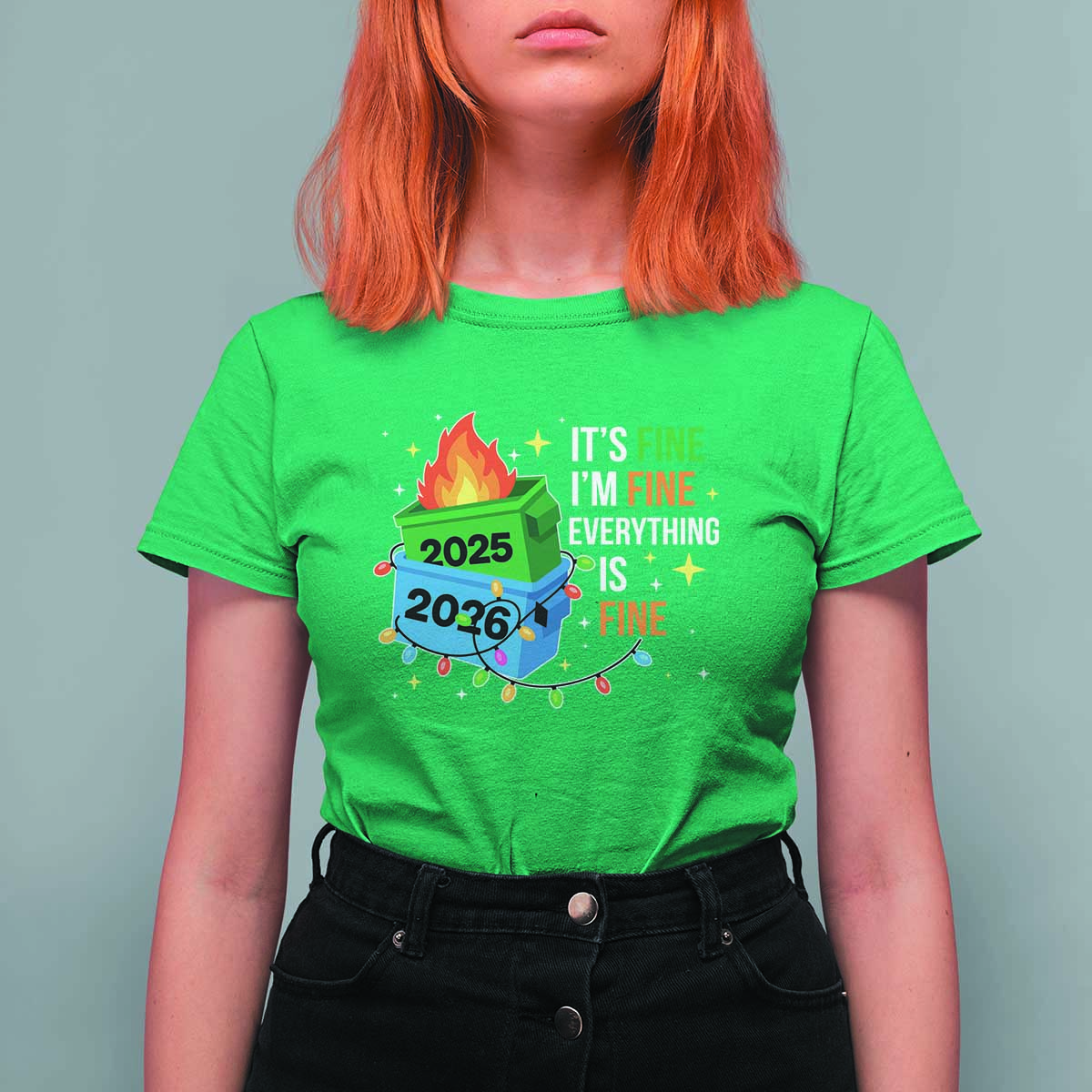 Dumpster Fire Christmas T Shirt For Women Funny It's Fine I'm Fine Everything Is Fine - Wonder Print Shop