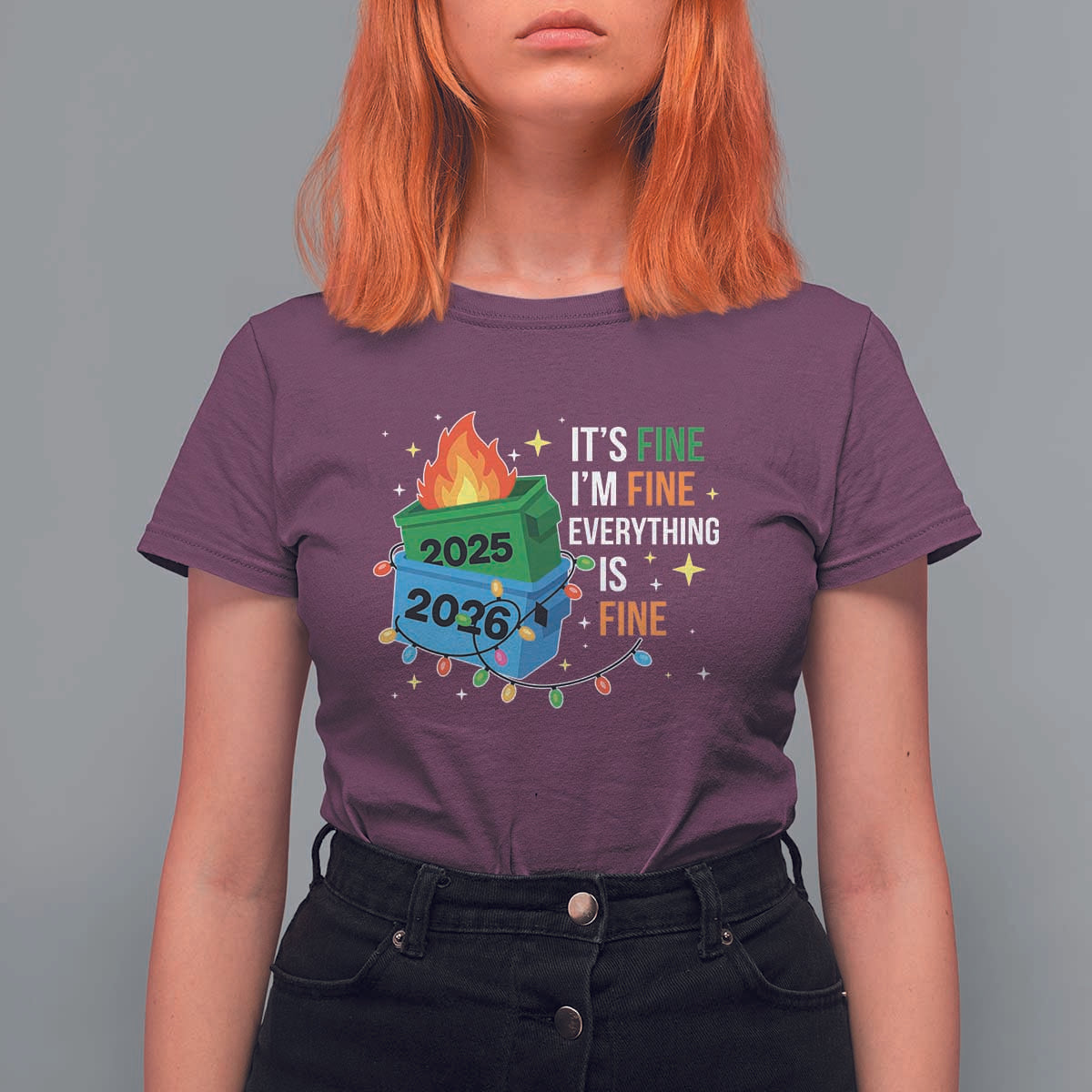 Dumpster Fire Christmas T Shirt For Women Funny It's Fine I'm Fine Everything Is Fine - Wonder Print Shop