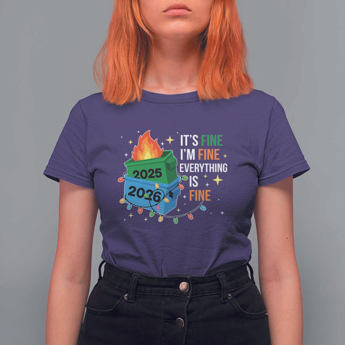Dumpster Fire Christmas T Shirt For Women Funny It's Fine I'm Fine Everything Is Fine - Wonder Print Shop