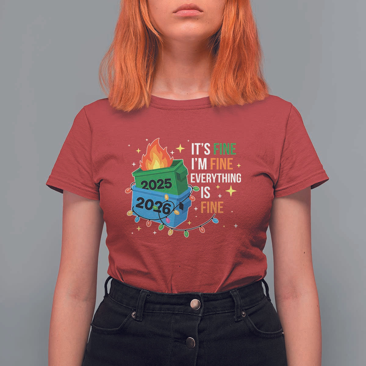 Dumpster Fire Christmas T Shirt For Women Funny It's Fine I'm Fine Everything Is Fine - Wonder Print Shop