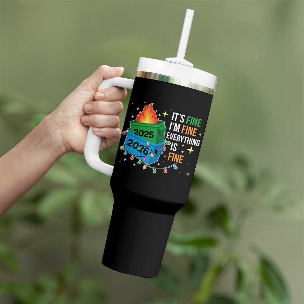 Dumpster Fire Christmas Tumbler With Handle Funny It's Fine I'm Fine Everything Is Fine - Wonder Print Shop
